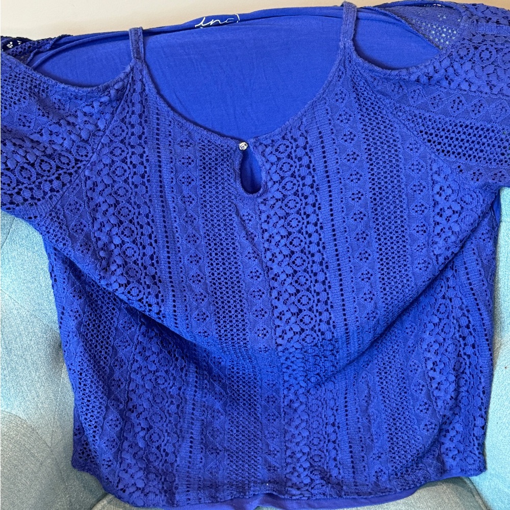 INC Blue Off Shoulder Top 3x